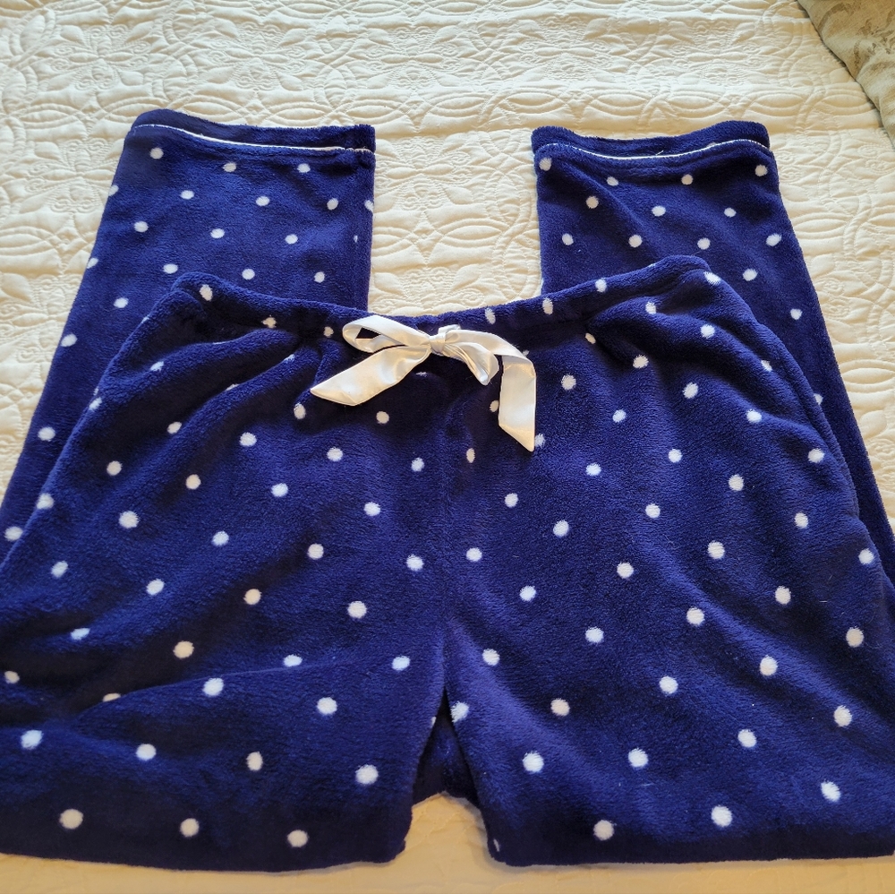 Pajama Mania | Blue & White Polka Dot Fuzzy Sweatpants Lounge Large